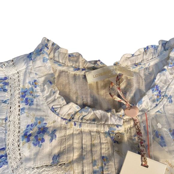 NWT LoveShackFancy white blue cottage ruffle long sleeve cropped shirt SIZE 12 - Picture 2 of 4